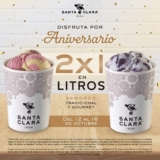 Promoción de Aniversario Santa Clara: 2×1 en litros de helado del 12 al 16 de octubre