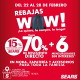 Sears Rebajas Finales Wow de hasta 70% de descuento + 15% adicional + 6 msi