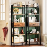 Cupón de $200 de descuento en Librero estante de madera y metal de 5 niveles con cajón baja a un excelente precio