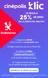 Cupón Cinépolis Klic de 25% de descuento cortesía de Sin Delantal