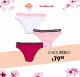 En Del Sol y Woolworth 3 pack de bikinis por $79.90 y coordinado a $129.90