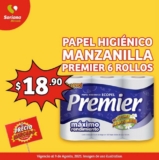 En Soriana Mercado papel higiénico Manzanilla Premier 6 rollos a $18.90