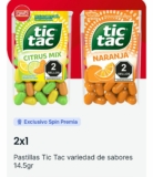 Cupón Oxxo Spin Premia de 2×1 en pastillas Tic Tac