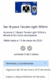 3×2 en cerveza Tecate Light 18 pack con Oxxo sellos Spin Premia