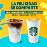 2×1 en bebidas en Starbucks del 6 al 9 de abril de 3:00 a 5:00 PM