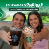 En Starbucks bebidas tamaño grande a sólo $49 por delivery