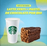 En Starbucks Latte Venti + rebanada de Pastel de chocolate por $98 pesos sólo hoy