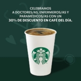 Promo Starbucks 30% de descuento en café del día para médicos y personal de salud