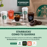 Promoción Starbucks: 50% de descuento en pedidos por delivey esta semana