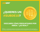 En Subway llévate el segundo sub a sólo $10 pesos