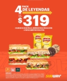 Promoción Subway Pack de 4 Leyendas: 4 subs + 4 papas o galletas por $319