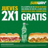 Jueves de Subway: 2×1 en subs los jueves en la compra de un sub + bebida