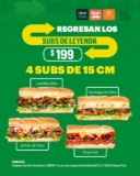 Promoción Subway Subs de Leyenda: 4 subs de 15 cms por $199 por delivery
