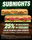 Promoción Subway Subnights: 25% de descuento en footlongs de lunes a viernes a partir de las 6:00 PM