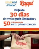Cupón Telcel de 30 días sin costo de Rappi Prime y 50% de descuento en tu primer compra