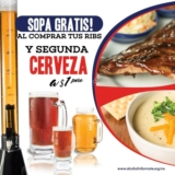 Promoción Texas Ribs Miércoles: Sopa GRATIS y segunda cerveza a $1 peso en la compra de una orden de costillitas