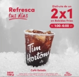 2×1 en bebidas frías participantes en Tim Hortons de 1:00 a 6:00 PM