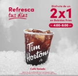 2×1 en bebidas frías en Tim Hortons de 4:00 a 6:00 PM hasta el 28 de abril