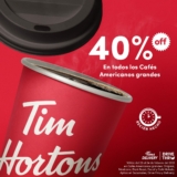 En Tim Hortons 40% de descuento en cafés americanos grandes del 22 al 24 de febrero