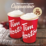 En Tim Hortons llévate 2 cappuccinos por sólo $75