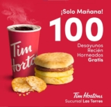 Promoción Tim Hortons apertura Las Torres: Desayuno gratis para los 100 primeros el 27 de mayo