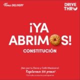 Promoción apertura Tim Hortons Constitución: Dona y café de regalo a los primeros 200 hoy y mañana