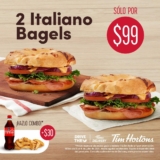 En Tim Hortons llévate 2 Italiano Bagels por $99 sólo hoy