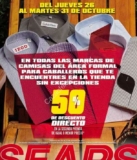 Todas las camisas en Sears compra una y llévate la segunda con 50% de descuento