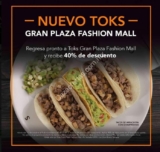 Promoción Toks La Gran Plaza Fashion Mall: 40% de descuento en tu cuenta por apertura