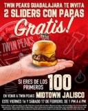 Promo Twin Peaks Midtown: 2 sliders Gratis para los 100 primeros por inauguración