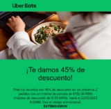 Cupón Uber Eats 45% de descuento en 2 pedidos