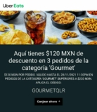 Código Uber Eats de $120 de descuento en pedidos gourmet