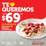 Promoción Vips: 12 platillos a domicilio a $69 cada uno