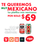 Promoción Vips Mes Patrio: Platillos mexicanos a $69 + cerveza por $29