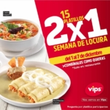 Semana de locura Vips: 15 platillos al 2×1 del 1 al 7 de diciembre