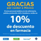 10% de descuento en farmacia a médicos, personal de enfermería, policía, protección civil y bomberos en Walmart, Superama, Bodega Aurrerá y Sams
