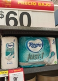 En Walmart papel higiénico Regio Just 1 de 6 rollos a $60