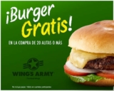 Recompensas Wings Army: hamburguesa GRATIS en la compra de 20 alitas