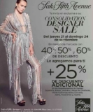 En Saks Fifth Avenue 25% de descuento adicional a las rebajas del departamento de damas