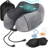 Almohada cervical de viaje de espuma viscoelástica con antifaz, tapones de oído y más baja a un gran precio