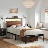 Base para cama individual con cabecera y luces LED baja a su menor precio