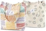 Juego de 2 bolsas tote estampadas para mujer de tela de pana bajan a un precio magnífico