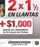 Promoción Bridgestone El Buen Fin 2015: 2×1½ en llantas y $1,000 en monedero comprando 4 llantas