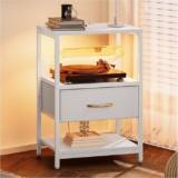 Mesa lateral de buró con cajón, estación de carga y luz LED baja de precio