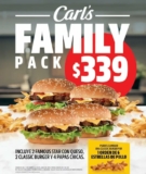 Nuevo Carls Family Pack 2023: 2 famous star con queso + 2 classic burger + 4 papas por sólo $339