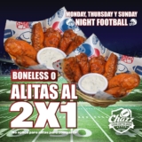 2×1 en alitas y boneless durante los partidos nocturnos de la NFL en Chazz