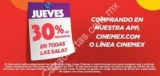 Promoción Jueves Cinemex 30% de descuento comprando en app, internet o teléfono