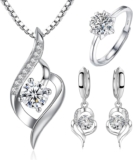Conjunto de joyería con collar, aretes y anillo de plata con brillantes baja a un gran precio
