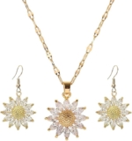 Juego de collar y aretes con diseño de girasol y brillantes bajan a su menor precio