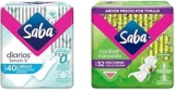 Combo Saba con 40 protectores Sensiti-V Diarios + 32 toallas Confort Manzanilla Nocturna bajan de precio